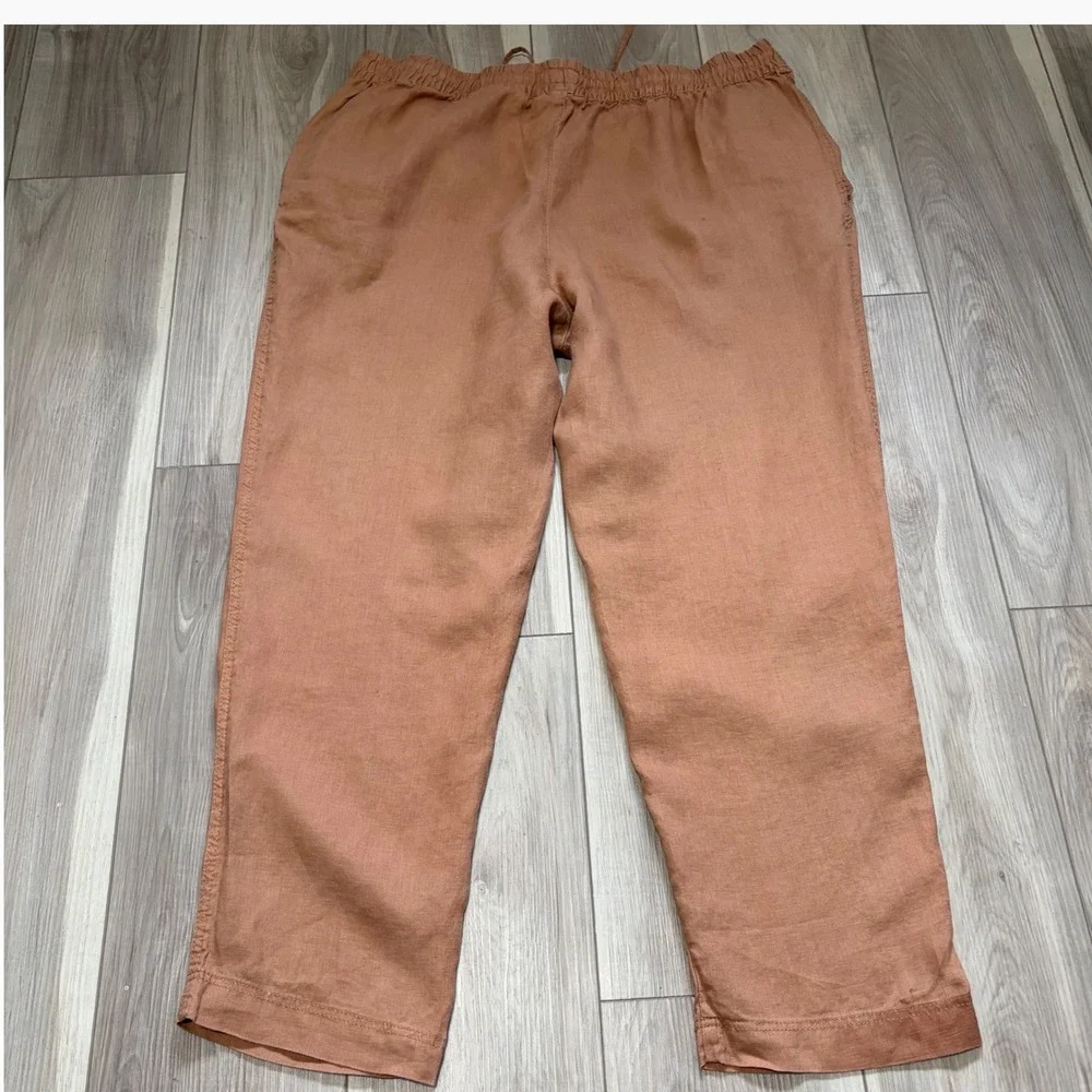 HM Womens XL Terracotta Linen Pull On Drawstring Pants Clay Orange Pockets